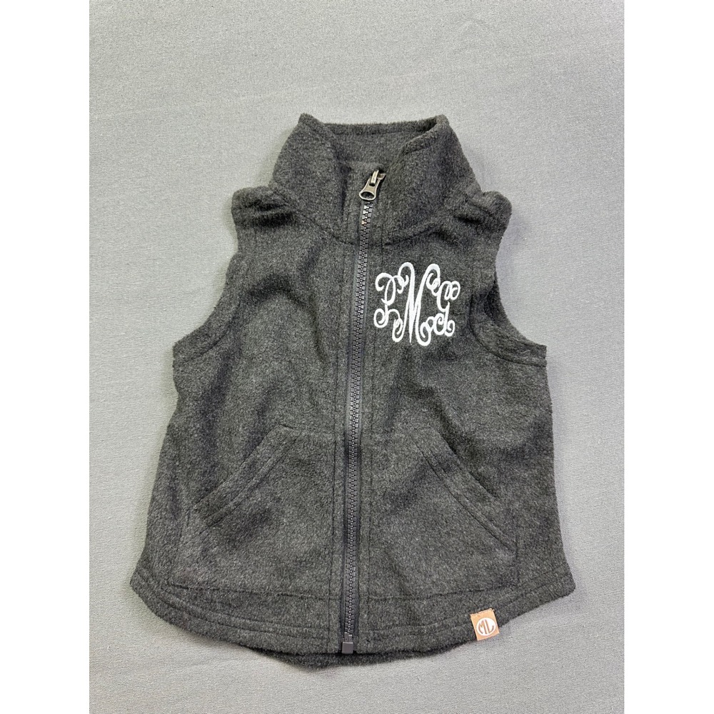 Marley Lilly Kids Fleece Vest Charcoal Gray Monogram Full Zip Toddler 2T NWT